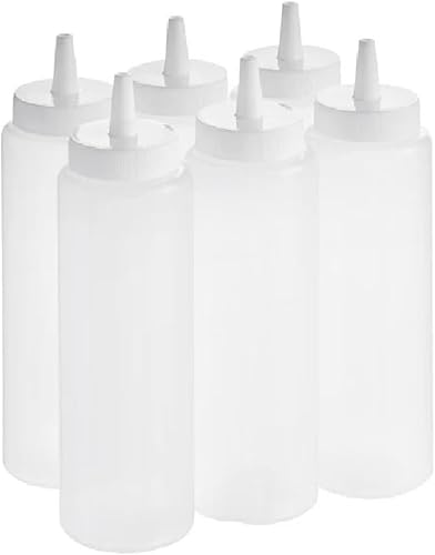 OCS Parts Paquete de 6 botellas exprimibles de 8 onzas, fáciles de apretar, aptas para lavavajillas, para condimentos y salsa (transparente)