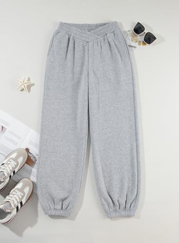 Herseas Women's V Crossover Waist Sweatpants Baggy Y2K Jogger Pants Wide Leg Fleeced Lounge Pants4