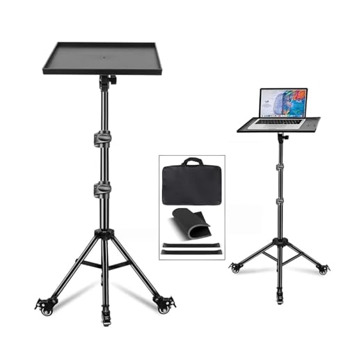Image of 6FT Heavy Duty Projector Tripod Stand with Wheels, Adjustable Laptop Floor Stand with Tray, Rolling Projector Stand for Laptop, Projector, Tablet, DJ Equipment, Online Meetings, Live Streaming (6ft Wheel Projector with Bag)