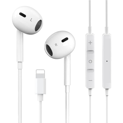 DisRun In-Ear Lightning Earphones for iPhone [MFi Certified] HiFi Stereo Noise Isolating Headphones Wired In-Ear Earbuds Volume Control Compatible with iPhone 14/13/SE/12/11/XR/8/7/XS Plug and Play