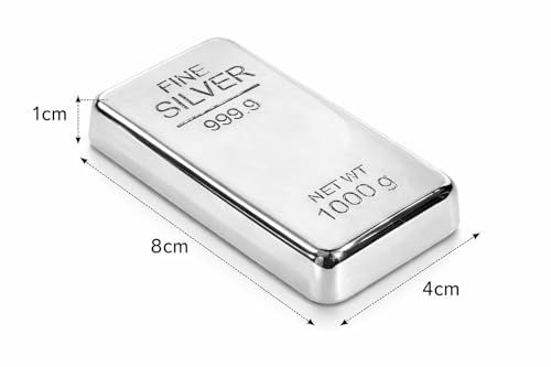 Image of ZAHEPA Realistic Metal Silver Bar Paperweight for Office Table, Fake Silver Biscuit Paper Weight with Acrylic Base, Prop for Jewellery Shop & Heist Theme, Unique Gift for Home & Office (Pack of 1)