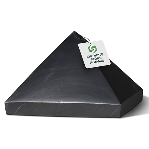 Shungite World Authentic Shungite Pyramid Polished 30 mm / 1.18" Chakra Energy Natural Healing Crystal Real Black Pyramid Home Office Protection Desk Decor Meditation Reiki Grounding Stone