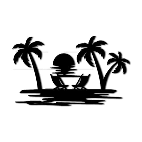 Tropical Sunset Beach Scene Metal Wall Art Metal Outdoor Decor