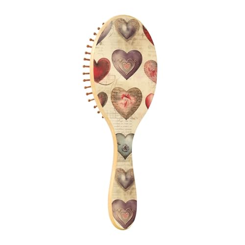 XYMZR Vintage Cute Heart Hair Brush Wooden Paddle Hair Brush