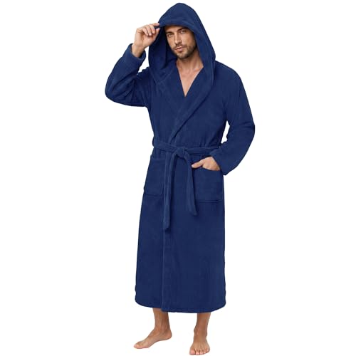 Image of PJGGZ Men's Bathrobes with Hood, Soft Long Towel Robe for Men - Super Absorbent Quick Dry yet Warm