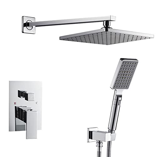 PUFAHAU Juego de Ducha Sistema de Ducha Mezclador Empotrado Cabezal de Ducha Cuadrado y Juego de Manguera