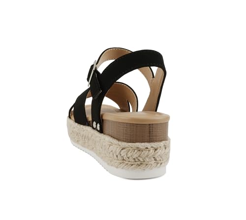 Soda “FIRELY” ~ Women Round Toe Crisscross Band Platform Espadrille Wedge Sandal with Adjustable Ankle Strap3