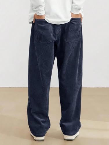 Image of KOTTY Men's Solid|Button|Wide|Loose fit|Corduroy Trousers & Pant for Men