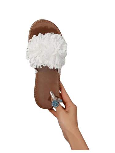 Verdusa Women'S Bow Summr Flat Sandals Open Toe Sandals Slip On Slides White Floral 7.5 thumb #1