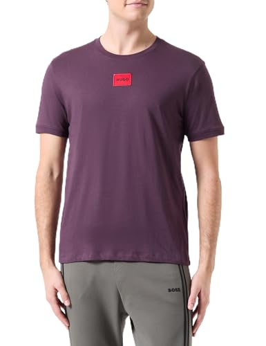 T-shirt violet Hugo homme coupe standard col rond côtelé logo centré confortable L