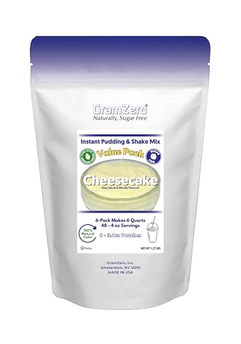GramZero Natural Color CHEESECAKE Sugar Free Pudding Mix 6-Pack, Great For Nutrition Club Meal Replacement Shakes, Low Calorie Dessert, Stevia Sweetened