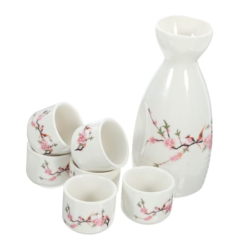 LOLIPPYY Japonesa para Servir Sake Reutilizable con Jarra y Tazas Redondas Diseño Vintage y Resistente para Lavavajillas para Reuniones y Uso Diario