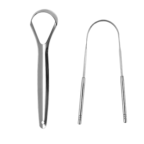 Raspador de Lengua, 2 Pcs Limpiador de Lengua, Limpiadores de Lenguas de Acero Inoxidable, Limpiador Lingual Metálico, Cuidado Bucal, Contra el Mal Aliento
