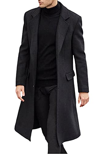 chouyatou Men's Fall Winter Office Single Breasted Long Dress Wool Coat Overcoat