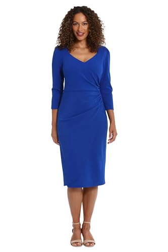 London Times Women's Sweetheart Neck Side Gather Midi Polished Chic Versatile Career Event Dress with Sleeves