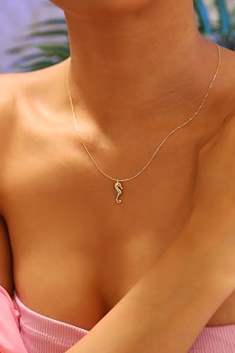 14K Real Gold Seahorse Pendant, Dainty initial Animal Necklace, Minimalist Gold Seahorse Necklace, Birthday Gift4