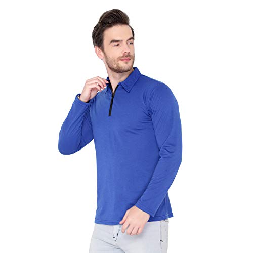 Image of Men's Cotton Blend Full Sleeve Zip Neck Polo T-Shirt (Pack of 1)