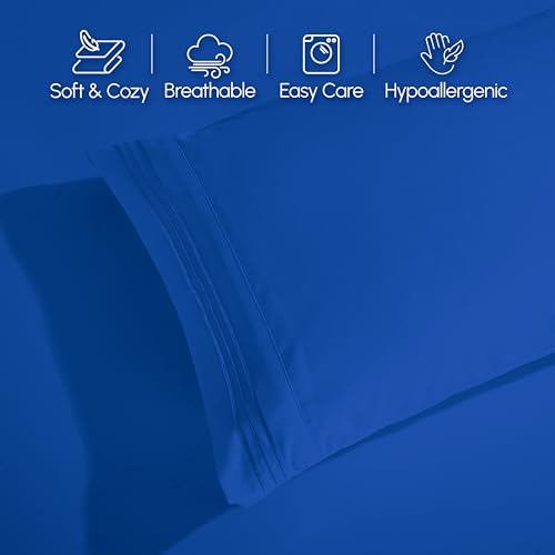 Elegant Comfort Luxurious 1500 Premium Hotel Quality Microfiber 4-Piece Sheet Set, 18-24 Inches Deep - Extra Deep Pocket Sheets - Ultra Soft 4PC Deep Pocket Sheets, Full, Royal Blue