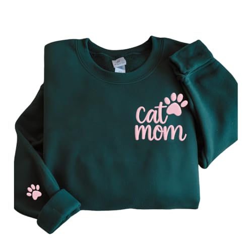ADUMESHION Personlized Embroidered Cat Mom Sweatshirt,