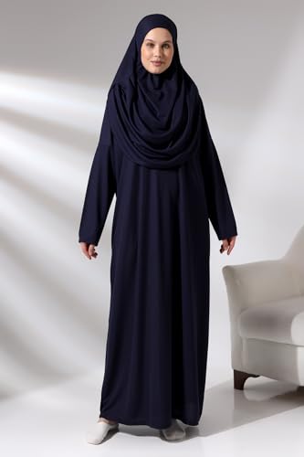 ihvan online, Muslimische Kleider für Frauen, Einteiliges Langarm-islamisches Gebetskleid, marineblau, X-Small-XX-Large