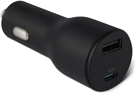 Amazon Basics Fast-Charging Car Charger, Dual-Port, 1 USB-C + 1 USB-A, 48W, Black