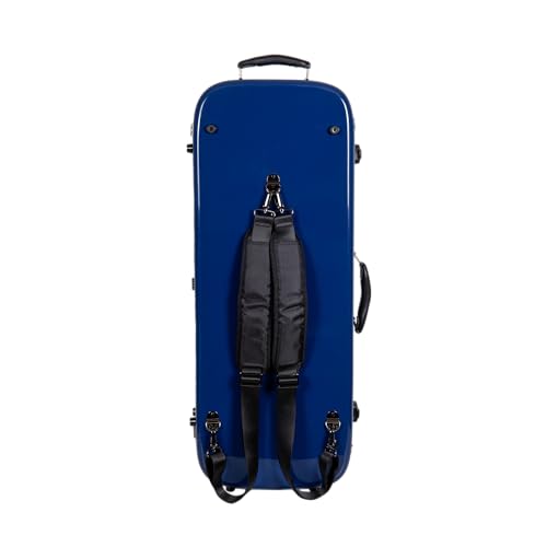 Image of Crossrock Fiberglass Mandolin Case - Oblong for A & F-Style (Universal Fit) | Navy Blue Gloss, Forest Green Velvet, TSA Lock, Hygrometer, Backpack Straps - Pro Travel Series