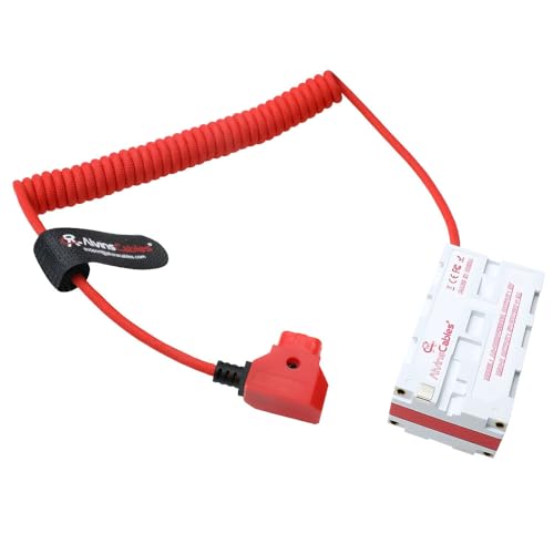 Batería simulada NP-F de doble cara Alvin's Cables con cable en espiral rojo para monitor Atomos