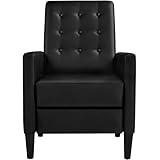 Yaheetech Faux Leather Recliner Sofa Mid-Century Modern Single Reclining Chair Adjustable Back & Footrest Tufted Upholstered Sofa with Pocket Spring Living Room Bedroom Home Theater Black