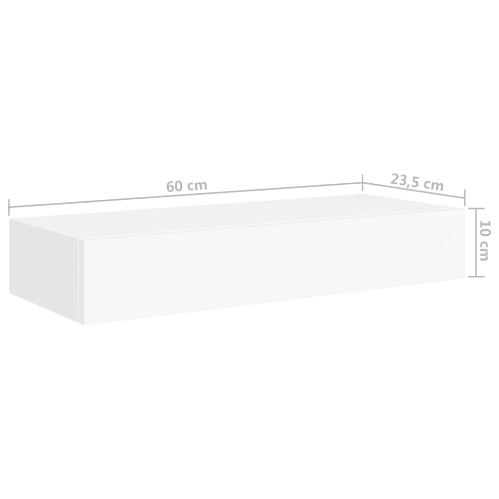 Étagère murale suspendue avec tiroir - 60 x 23,5 x 10 cm - Blanc