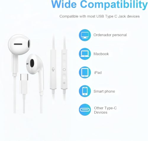 Image of 5 Pack Upgraded USB C Headphones for iPhone 17 /16 /15 Pro Max iPad Plus TypeC Earphones with Microphone Volume Control USBC Wired Earbuds USB Type C Earphone for Samsung S26 /S25(1.2M /4Ft)