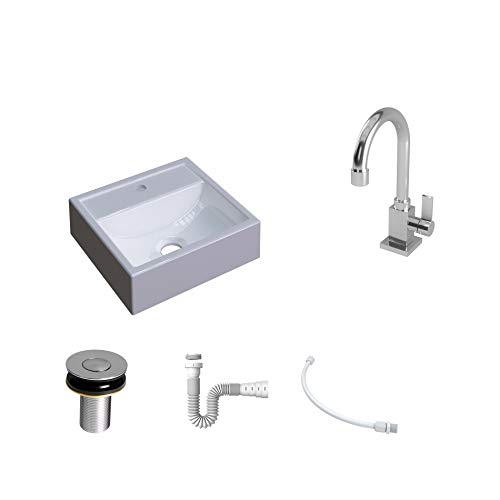 Kit Cuba Q32 C/Torneira Luxo 1195 Metal + Válvula Click 1''B (2,6cm) + Sifão Pvc + Flexível Branca