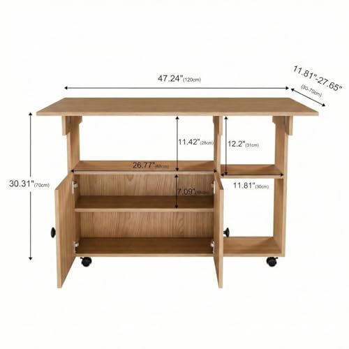 Image of FFO Folding Foldable Dining Table 4 Seater for Home | Space Saving Dining Table with Storage Space and Wheels | DIY