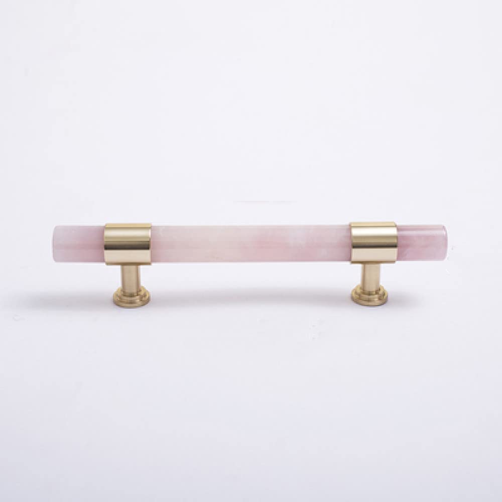 Poignées de porte de placard en laiton et bouton de meuble marbre cristal rose 96mm