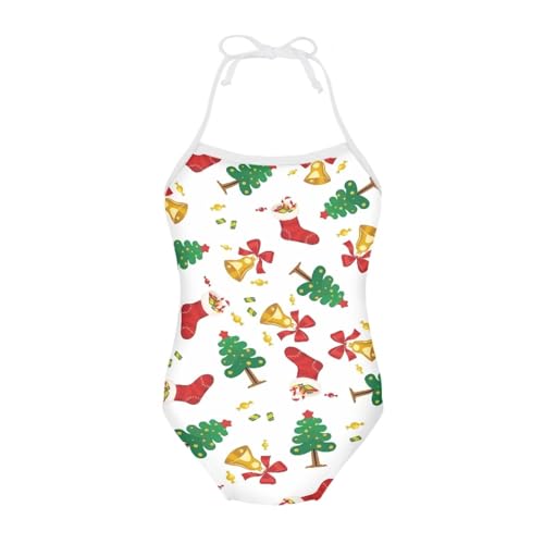 Image of Girls One Pieces Christmas Swimsuit Cute Swimwear Bathing Suits Beach Sport Halter Swimwear Vacation Pool Party Size