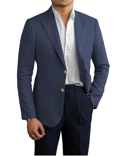Men's Casual Slim Fit Linen Blazer Regular fit Jacket Lightweight 2 Button Blazer Sport Coat