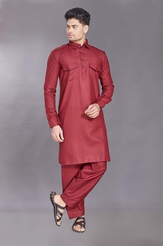 Image of DIVISIVE Men's Cotton Blend Pathani Kurta Pyjama Set