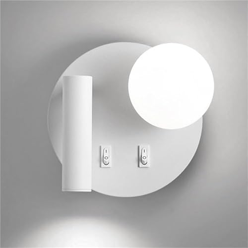 GWJKG Montaje lámpara Lectura en la aplastador Global Vidrio Giratorio Moderno con Interruptor, Luces Interior LED, lámparas Pared y Apliques para cabecera de Dormitorio (, 6000k)