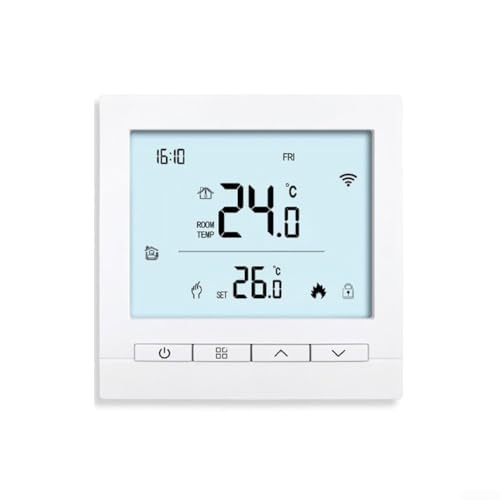 Termostato para sistemas de calefacción eléctrica a base de agua, compatible con Alexa y Tuya, seis ranuras programables, bloqueo de seguridad infantil (1)