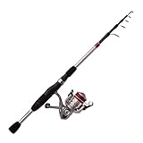 Quantum Telecast Spinning Reel and Fishing Rod Combo, Extendable 18.5-Inches to 6-Foot Telescopic Graphite Fishing Pole, EVA Rod Handle, Size 20 Reel, Changeable Right- or Left-Hand Retrieve, Silver