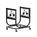 BUKLYN Indoor and Outdoor Firewood Rack with Pulley - Size: 15.7 * 11.8 * 17.7 inches, Weight Capacity: 60 pounds, Waterproof Rusty Wooden Rack and Fireplace Storage Rack (Black)