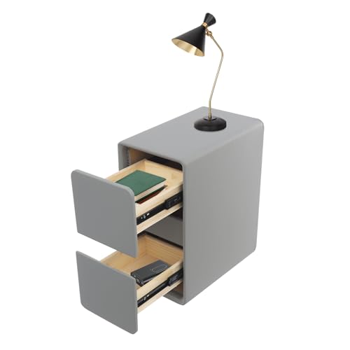 SailorMoon Mesa auxiliar estrecha gris oscuro 40 x 25 x 48 cm con 2 cajones y espacio de almacenamiento abierto, mesita de noche minimalista para dormitorio, tablero de madera estable, soporta 20 kg