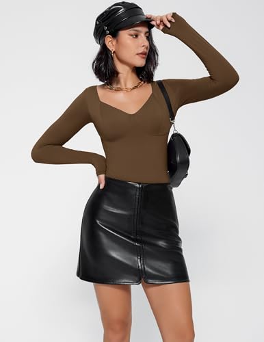Image of Avidlove Bodysuit for Women Long Sleeve Double Lined Tank Top V Neck Bodysuit Tummy Control Shapewear