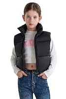 maoo garden Mädchen Winter Pufferweste Daunenimitat kurz geschnitten leichte wasserabweisende ärmellose Jacke für große Mädchen Schwarz 6 Jahre