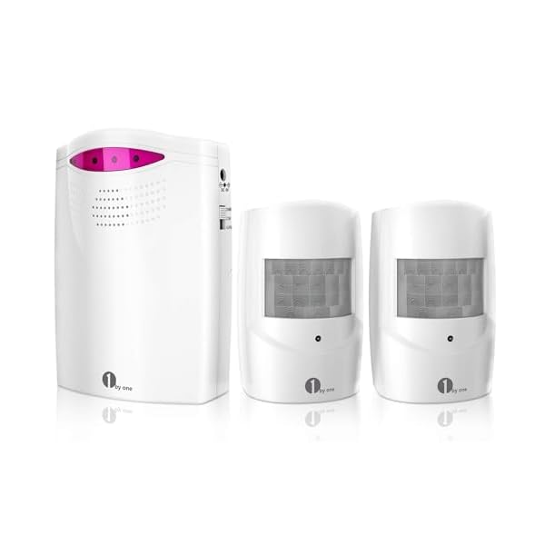 Driveway Alarm Wireless Outside, 1byone Motion Sensor Alarm 1000 FT Range Extra Loud Chimes Home Security Alarm System with 1 Receiver 2 Weatherproof Infrared Sensors Protect Indoor/Outdoor Property