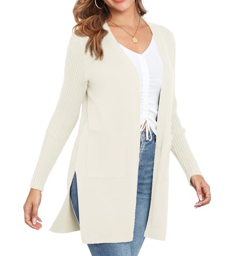 Women's Cardigan Sweaters V-Neck Long Sleeves with Two Pockets Side Split Hem Open Front Knit Casual Cardigan3