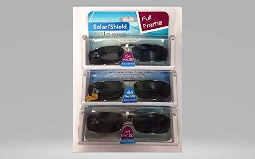 3 SOLAR SHIELD Clip-on Polarized Sunglasses 54 Rec 22 Scratch- Resistant Black Full Frame