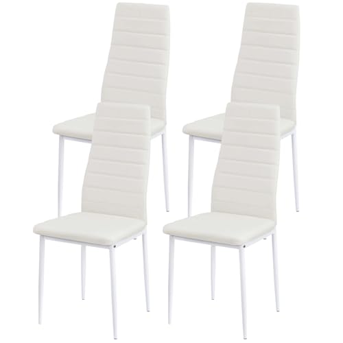 buybyroom Juego de 4 sillas de comedor blancas, modernas sillas de cocina con patas de metal, sillas acolchadas, fáciles de montar, adecuadas para comedor, salón, cocina