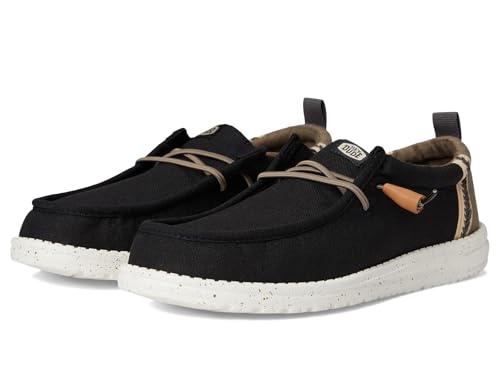 HEYDUDE Wally Craft Linen Black/Walnut Size 13, Men’s Shoes, Men's Slip-on Loafers, Comfortable & Light-Weight