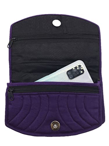 Image of SriShopify Girls Women's Cell Phone Holder Pocket Wallet Hand Purse Clutch Handmade Embroidery (7.5 Inch Beads and Threads Work, Purple Purse)