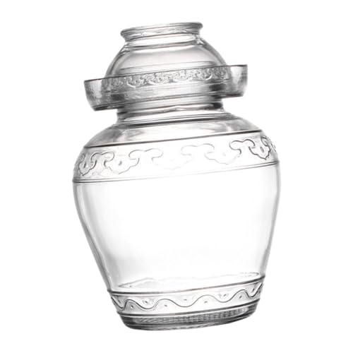 CLISPEED Barattolo per Fermentazione Verdure in Vetro Spesso con Coperchio Ermetico Vaso Domestico per Conserve e Sottaceti Design Cinese con Motivo Inciso Capacità Trasparente e Sigillato